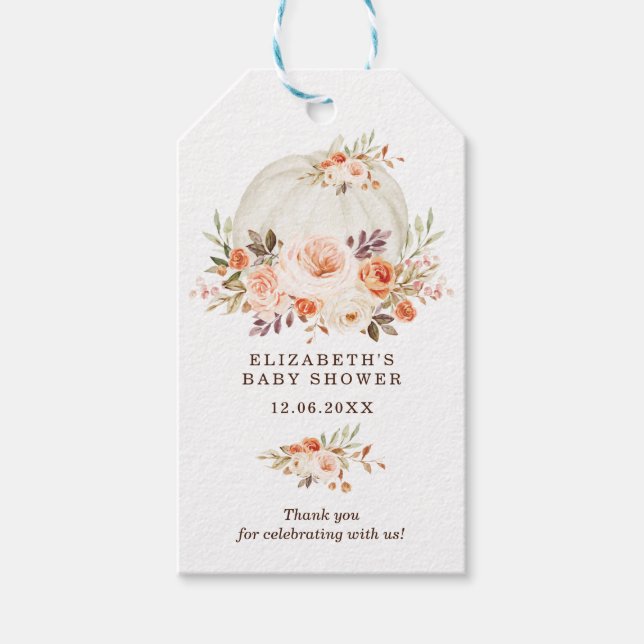 Étiquettes-cadeau Chute douce Floral Citrouille Baby Girl Merci (Devant)