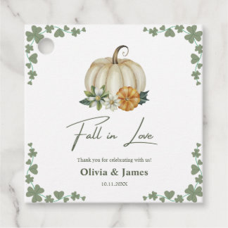 Étiquettes Cadeau Chute en Amour Citrouille Verdure Sage Mariage ver