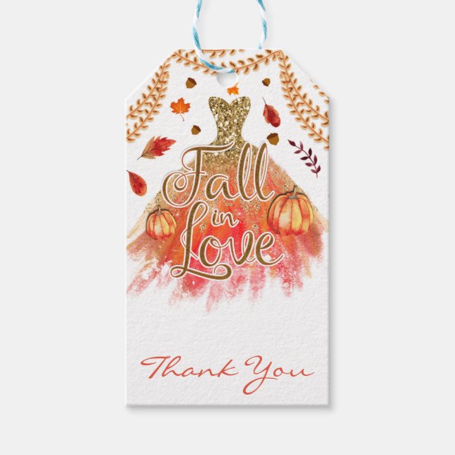 Étiquettes-cadeau Chute en Amour Fête des mariées Robe & Feuilles d' (Devant)