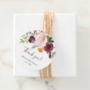Étiquettes Cadeau Chute floral bordeaux roux rose pâle automne étiqu