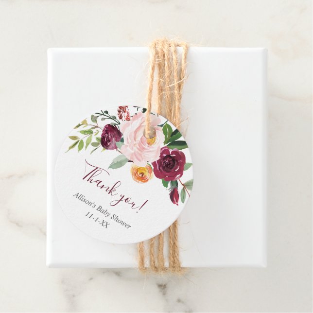 Étiquettes Cadeau Chute floral bordeaux roux rose pâle automne étiqu (En situation)