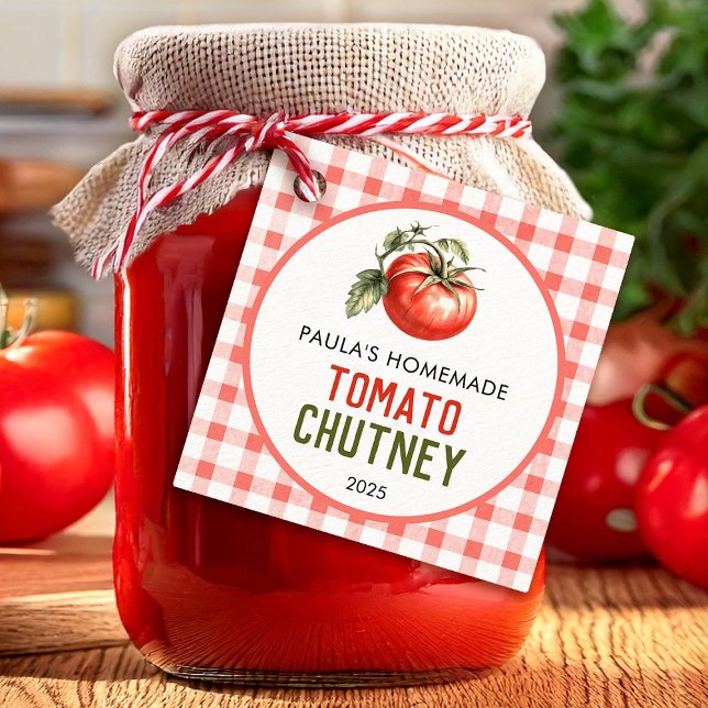 Étiquettes Cadeau Chutney de tomate maison avec à damiers motif (Créateur téléchargé)