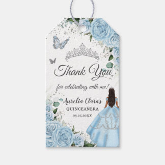 Étiquettes-cadeau Ciel bleu Floral Princesse Robe Argent Quinceañera