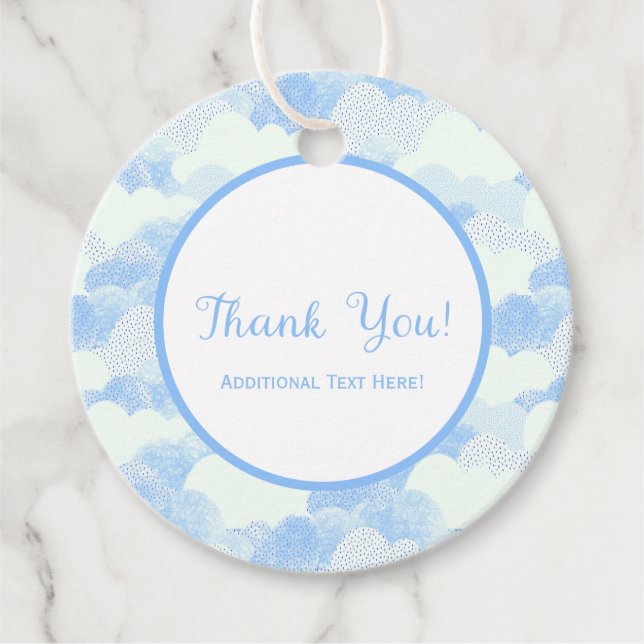 Étiquettes Cadeau Ciel clair Blue nuages Fête Favoriser Merci (Devant)