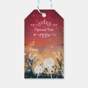Étiquettes-cadeau Ciel de soirée rouge enchanté étoiles et feuillage