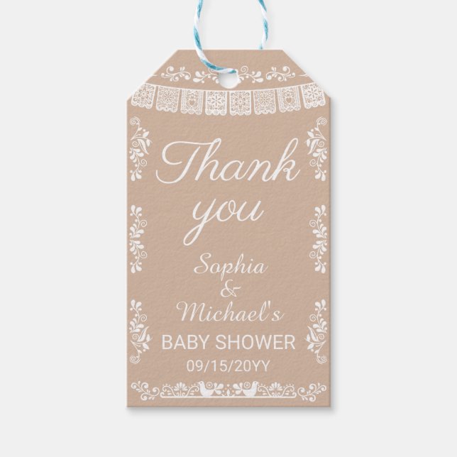 Étiquettes-cadeau Cielito Lindo Beige Papel Picado Baby Shower (Devant)