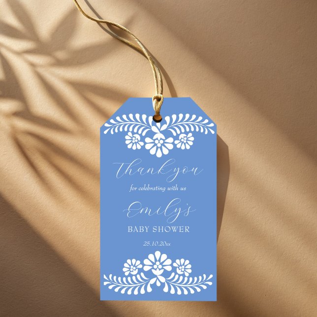 Étiquettes-cadeau Cielito lindo bleu poussiéreux bébé mexicain douch (Cielito lindo dusty blue Mexican baby shower favors personalized name  Gift Tags)