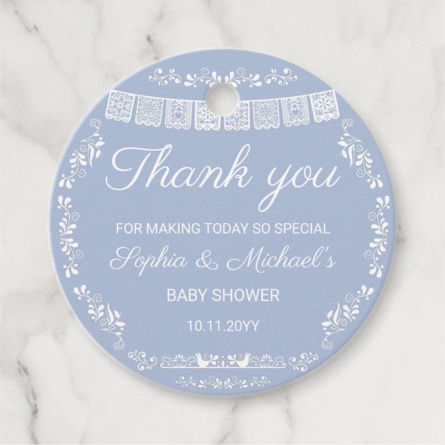 Étiquettes Cadeau Cielito Lindo Blue Papel Picado Baby Shower (Devant)