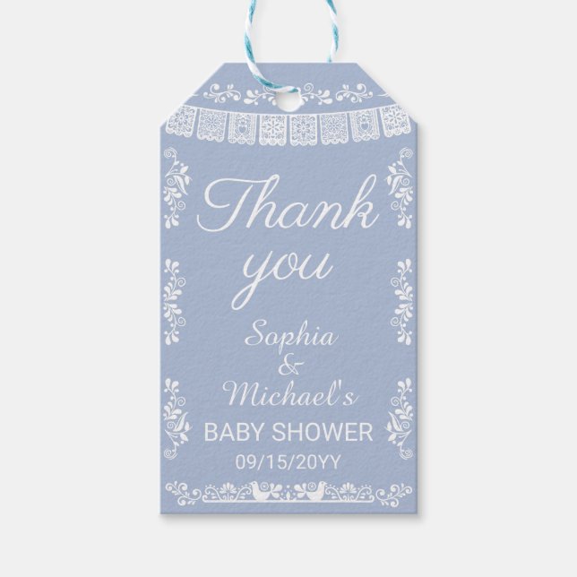 Étiquettes-cadeau Cielito Lindo Blue Papel Picado Baby Shower (Devant)