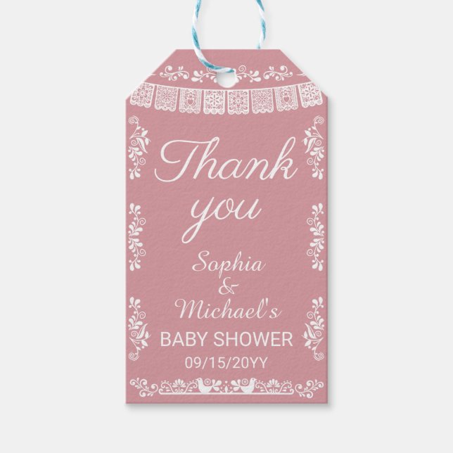 Étiquettes-cadeau Cielito Lindo Blush Pink Papel Picado Baby Shower (Devant)