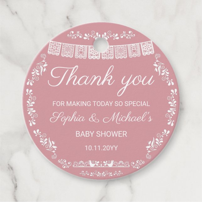 Étiquettes Cadeau Cielito Lindo Blush Pink Papel Picado Baby Shower (Devant)
