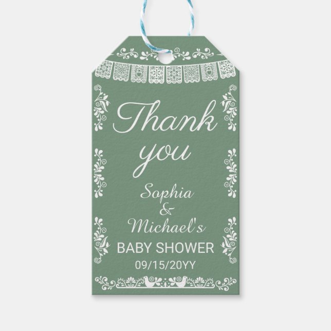 Étiquettes-cadeau Cielito Lindo Sage Green Papel Picado Baby Shower (Devant)