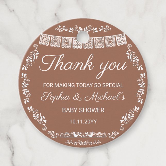 Étiquettes Cadeau Cielito Lindo Terracotta Papel Picado Baby Shower (Devant)