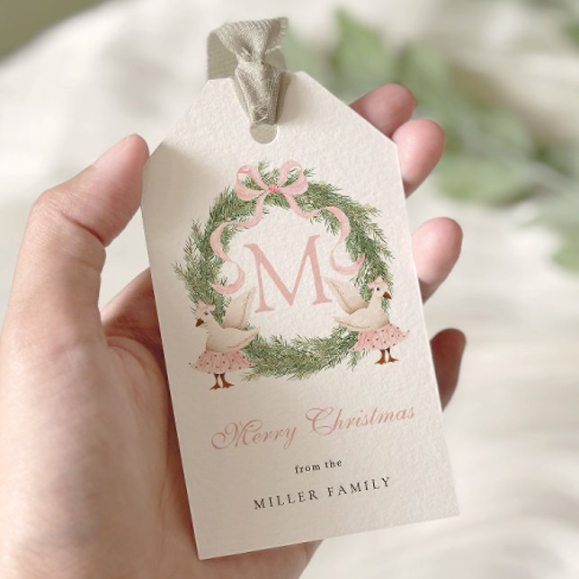 Étiquettes-cadeau Cimetière de Monogramme rose (Créateur téléchargé)