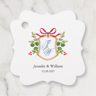 Étiquettes Cadeau Cimier avec verdure d'hiver monogrammed mariage