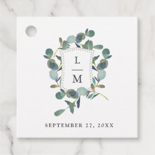 Étiquettes Cadeau Cimier d'Eucalyptus   Mariage d'aquarelle Monogram