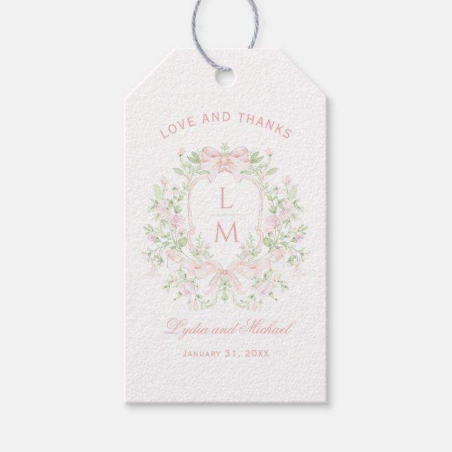 Étiquettes-cadeau Cimier doux avec vaches roses blanches | Mariage m (Devant)