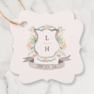 Étiquettes Cadeau Cimier floral Elégant Aquarelle Monogramme Mariage