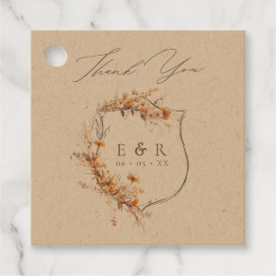 Étiquettes Cadeau Cimier Floral Monogramme Automne Kraft Mariage Mer