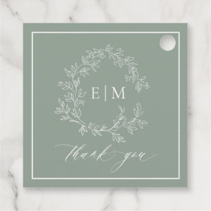 Étiquettes Cadeau Cimier vert de Sage moderne Monogramme Mariage Fav