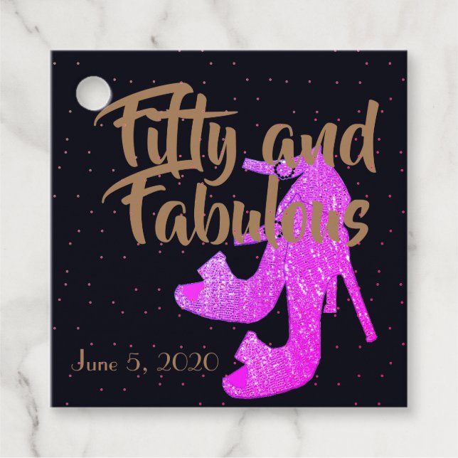 Étiquettes Cadeau Cinquante et fabuleuse fille Sparkly Hot rose Chau (Devant)