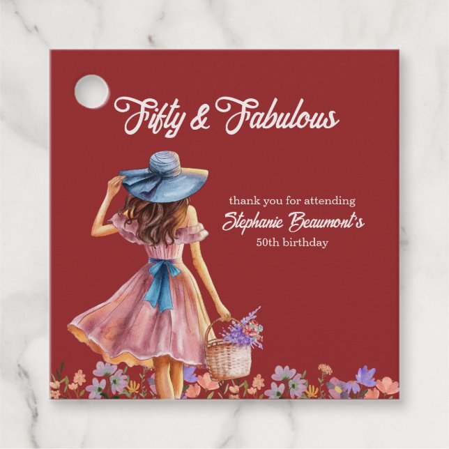 Étiquettes Cadeau Cinquante et fabuleux 50e anniversaire de la femme (Devant)