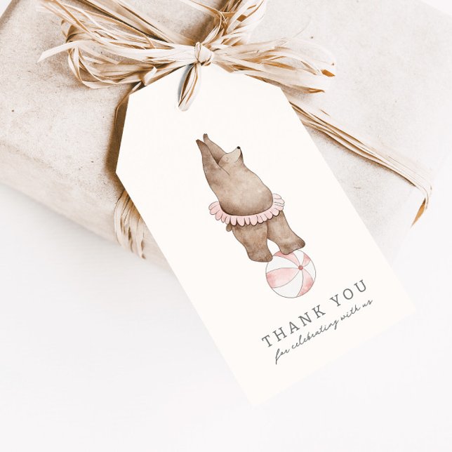 Étiquettes-cadeau Cirque Ours Moderne pour enfants | Filles Annivers (Créateur téléchargé)