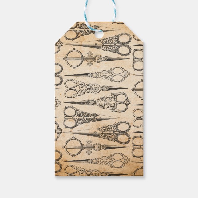 Étiquettes-cadeau Ciseaux de couture vintage pour scrapbooking (Devant)