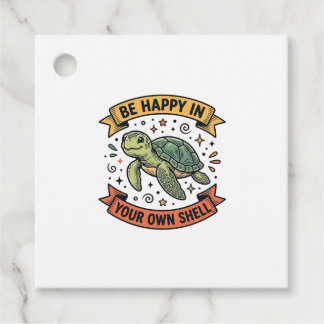 Étiquettes Cadeau Citation de Tortue Heureuse Dessin de Gravure Vint