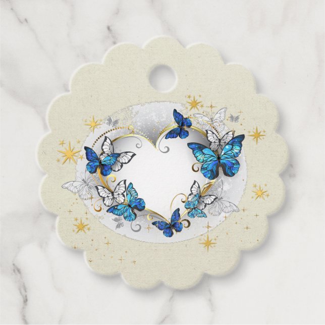 Étiquettes Cadeau Citation Transformée Cœur et Papillons Bleus (Devant)