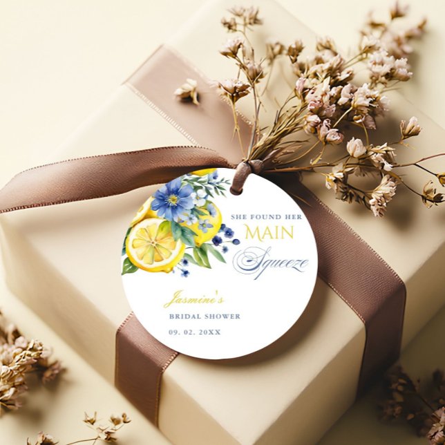 Étiquettes Cadeau Citron bleu floral Fête des mariées (Créateur téléchargé)