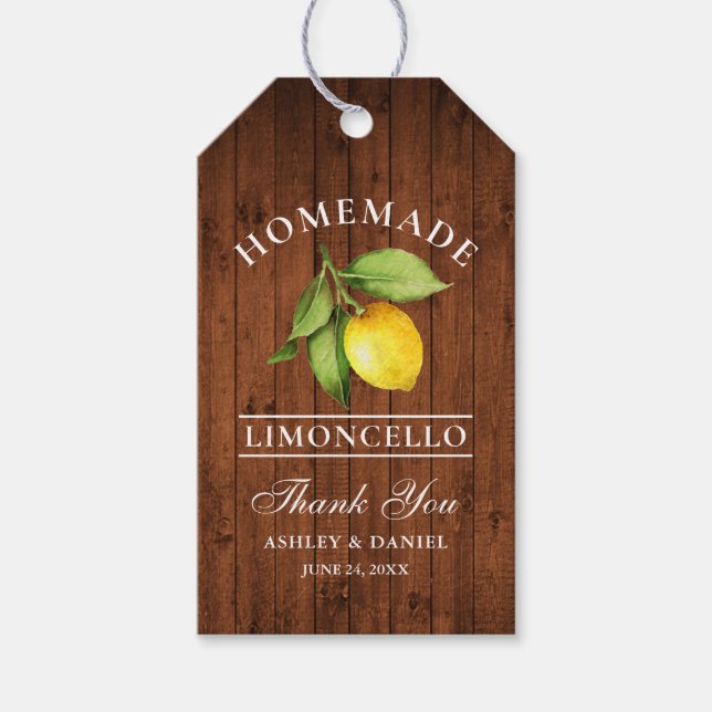 Étiquettes-cadeau Citron bois Limoncello Mariage Merci (Devant)
