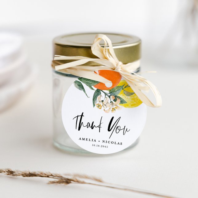 Étiquettes Cadeau Citron botanique et Merci Mariage orange (Créateur téléchargé)