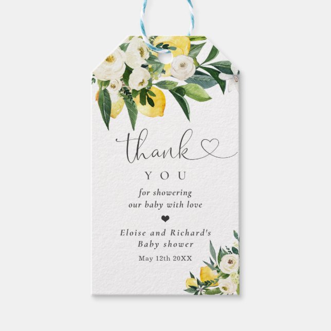 Étiquettes-cadeau Citron Citrus Baby shower méditerranéen Favoriser (Devant)