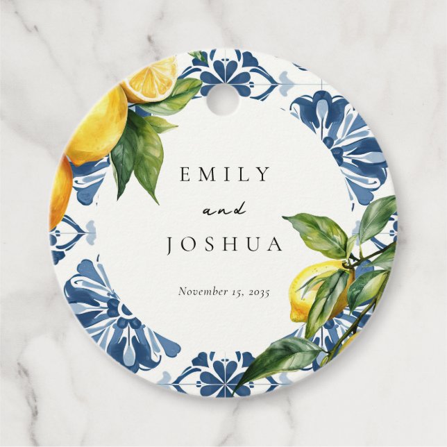 Étiquettes Cadeau Citron Citrus Positano Mariage italien (Devant)
