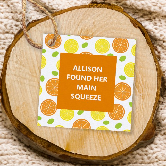 Étiquettes Cadeau Citron et Fête des mariées Mariage orange Squeeze  (Créateur téléchargé)
