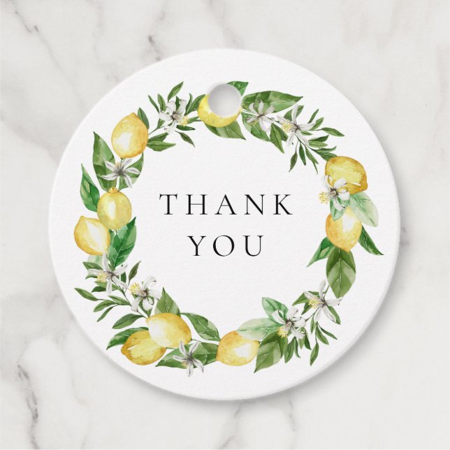 Étiquettes Cadeau Citron et verdure Mariage de Merci de couronne (Devant)