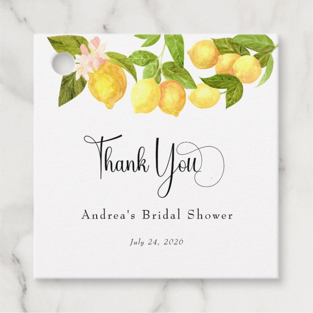 Étiquettes Cadeau Citron et verdure | Remerciements de Baby Shower (Devant)