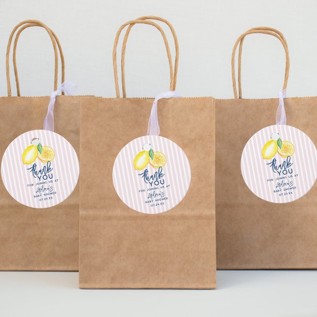 Étiquettes Cadeau Citron jaune rétro Baby shower moderne Merci (Créateur téléchargé)