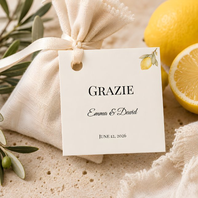 Étiquettes Cadeau Citron Méditerranéen de Luxe (Wedding collection favor tag)