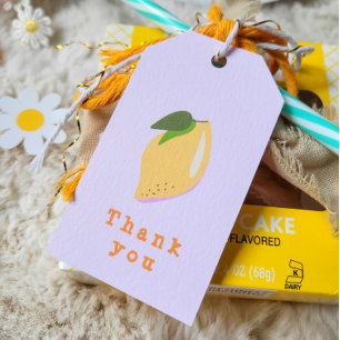 Étiquettes-cadeau Citron rose et jaune Merci à double face