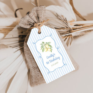 Étiquettes-cadeau Citronnade à rayures bleues Anniversaire