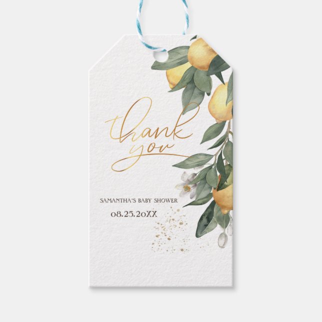 Étiquettes-cadeau Citrons à l'aquarelle Vert (Devant)