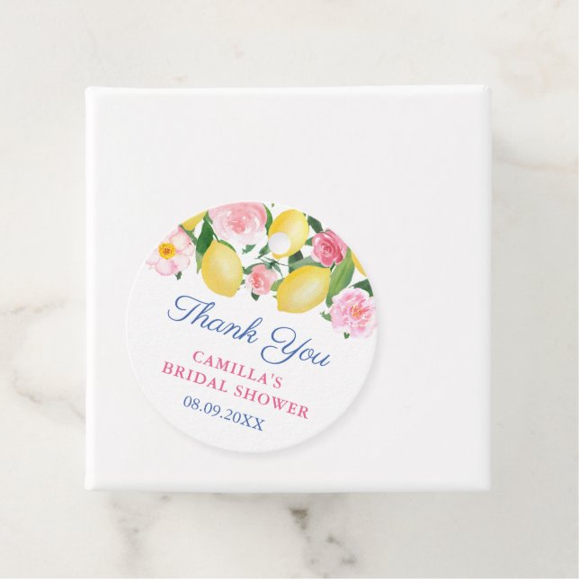 Étiquettes Cadeau Citrons Amalfi Carrelage Bleu Baby Shower ou Maria (En situation)