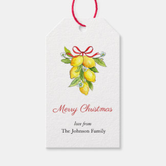 Étiquettes-cadeau Citrons aquarelle avec arc Joyeux Noël
