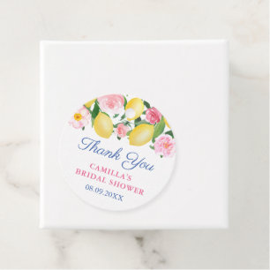 Étiquettes Cadeau Citrons d'Amalfi Carreau Bleu Baby Shower ou Maria