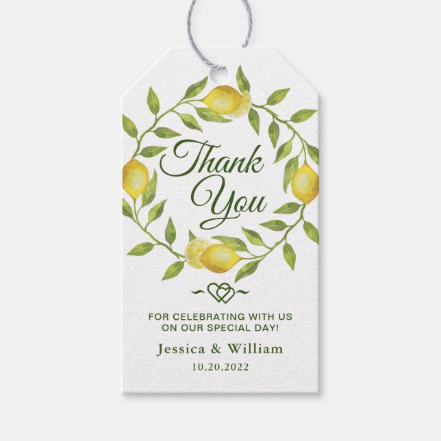 Étiquettes-cadeau Citrons doux et verdure Mariage Favoriser Merci (Devant)