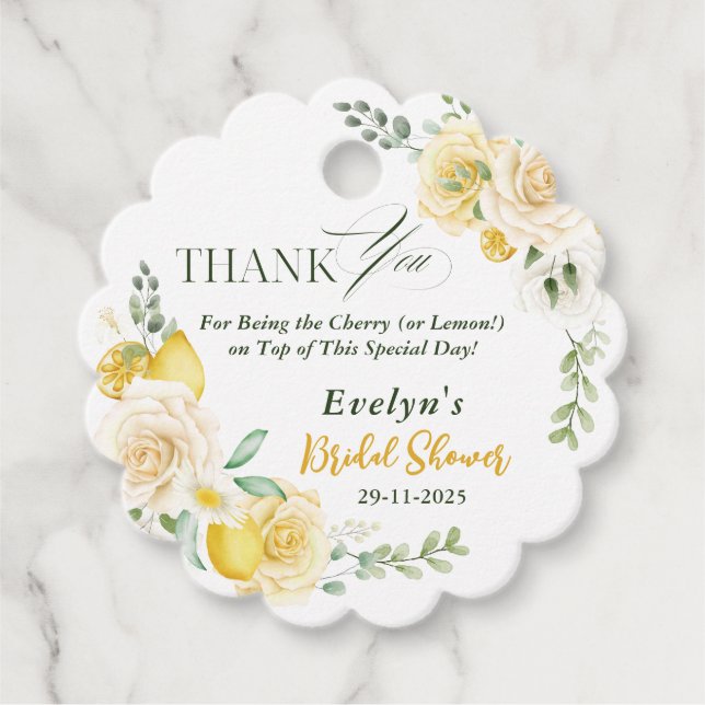 Étiquettes Cadeau citrons Eucalyptus Rose Salle de Réception de Mari (Devant)