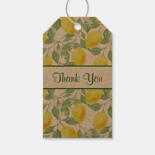 Étiquettes-cadeau Citrons jaunes avec Merci Motif Feuille vert
