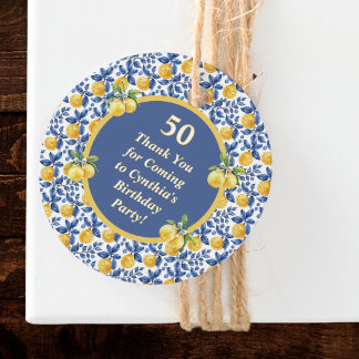 Étiquettes Cadeau Citrons jaunes Bleu Méditerranée Amalfi Anniversai
